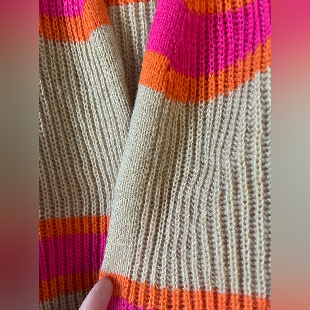 Vibrant Pink and Tan Striped Women's cardigan - Picture 5 of 9